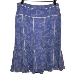 INC 100% Silk Floral Midi Skirt Purple Periwinkle Sz 8 Y2K Trumpet Fairy Cottage